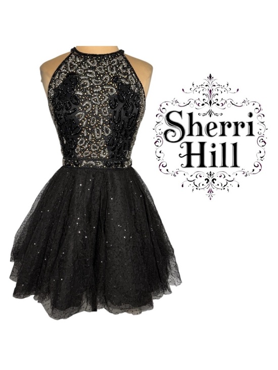 Sherri Hill Dresses & Skirts - Sherri Hill 52272 Black 
Beaded Halter sequin tulle cocktail party mini dress 6